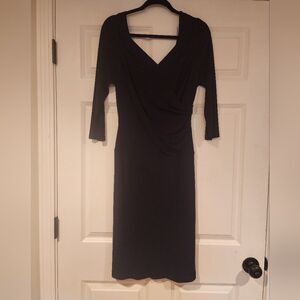 Sutton Studio stretchy black 3/4 sleeve formal/work midi dress Size 10